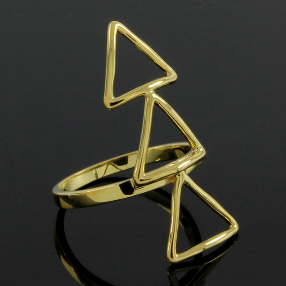 14K Yellow Gold Plt Triple Triangle Band Ring 6.5 - Picture 4 of 5